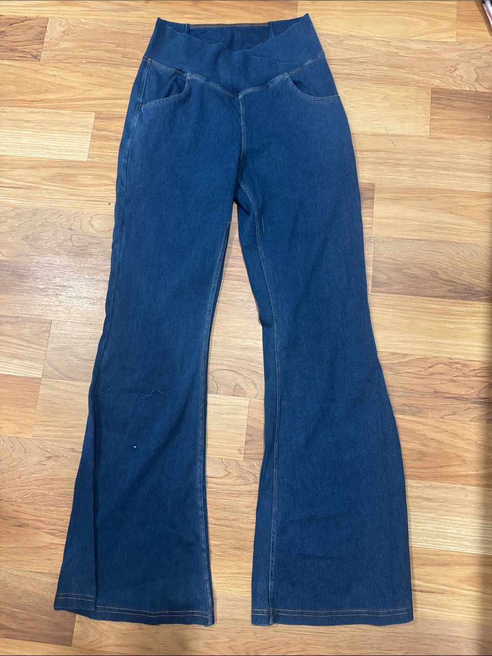 HALARA Dark Blue Flare pull on Jeans with High Stretch Waistband